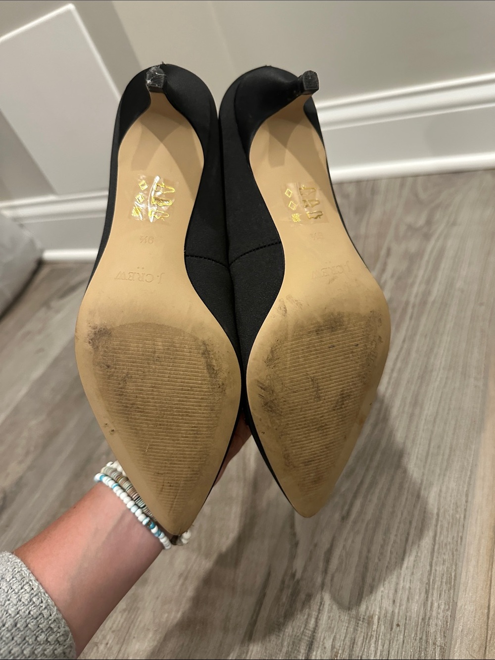 J. Crew Black Pointed Satin Flats with Crystal Bow Embellishment - Picture 4 of 5